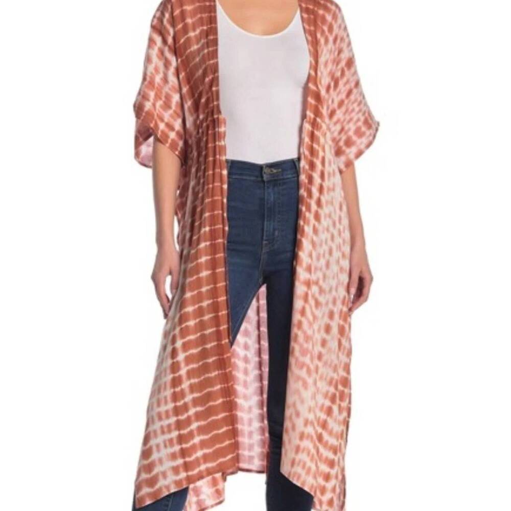 NEW LUSH long tie dye kimono in tan
